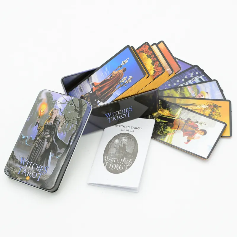 JIUFEN Wite Iron Box Tarot Set Full English Foil Gilded Oracle Cardstock With User Manual Board Games-4