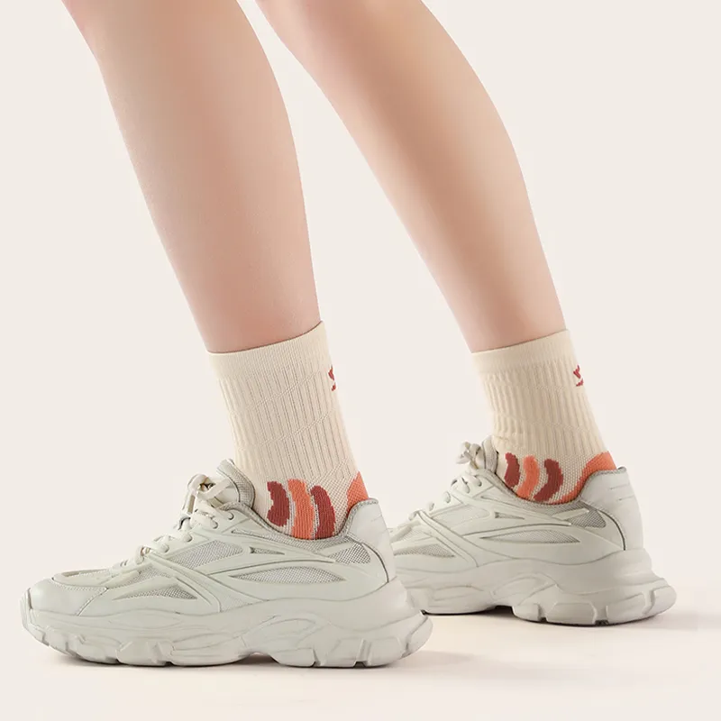 MUSCLESWING Mid Calf Socks Unisex 4 Pack Beige-6