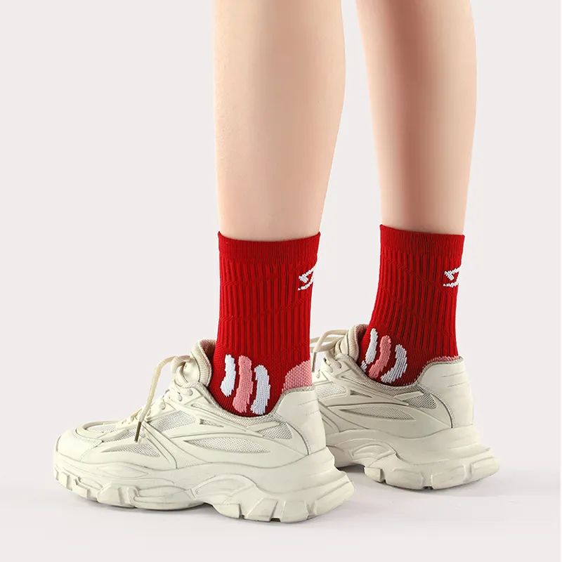 MUSCLESWING Mid Calf Socks Unisex 4 Pack Red-4