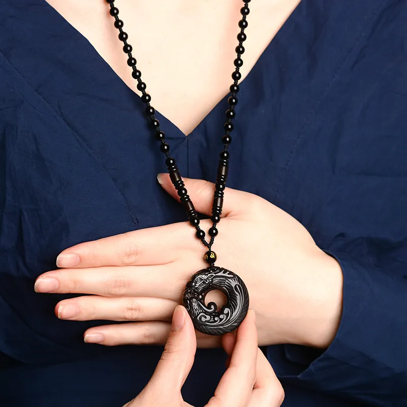 ZHIZUO Obsidian Necklaces Unisex-5