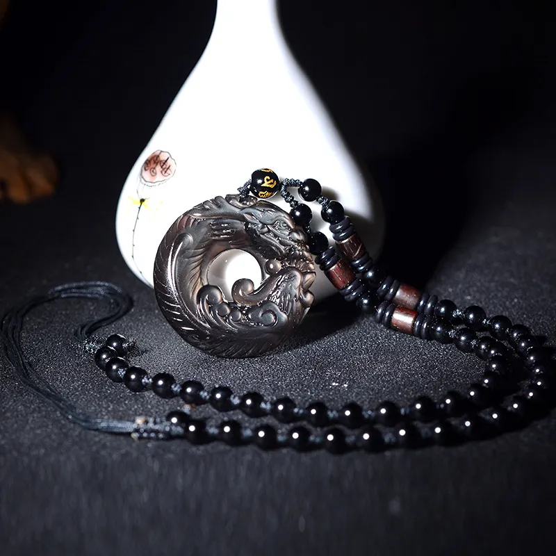 ZHIZUO Obsidian Necklaces Unisex-3