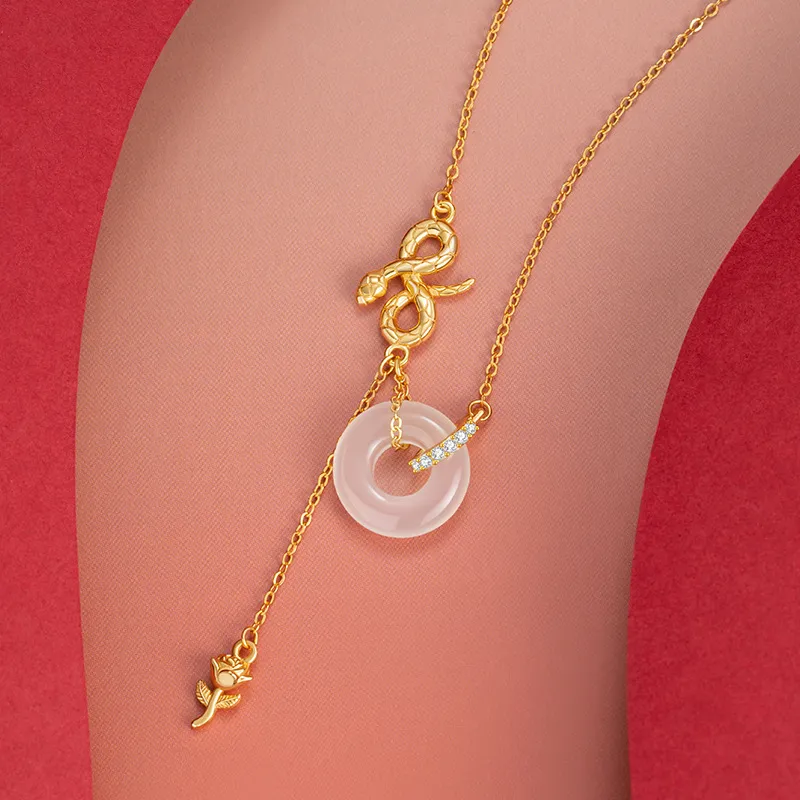 CUTE DAME S925 Zircon Sterling Silver Necklace Women's Gold-4