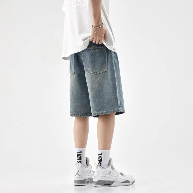 HIPANDA Denim Shorts Men's Nostalgic Blue-4