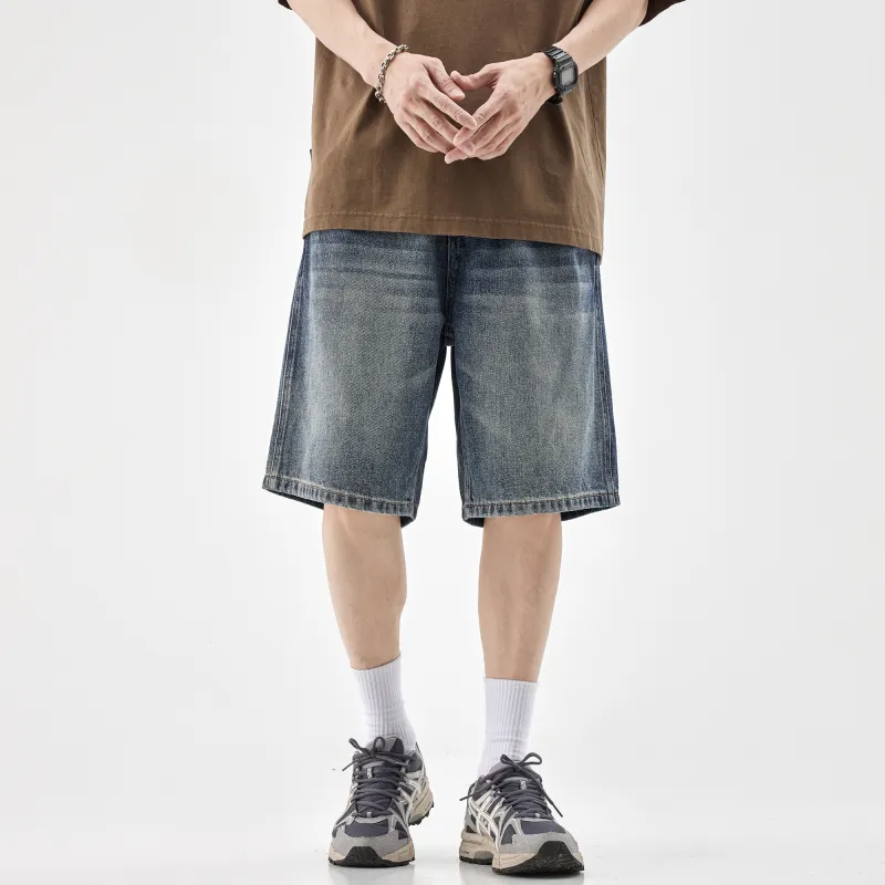 HIPANDA Denim Shorts Men's Nostalgic Blue-3