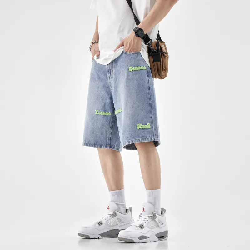 HIPANDA Denim Shorts Men's Light Blue-4