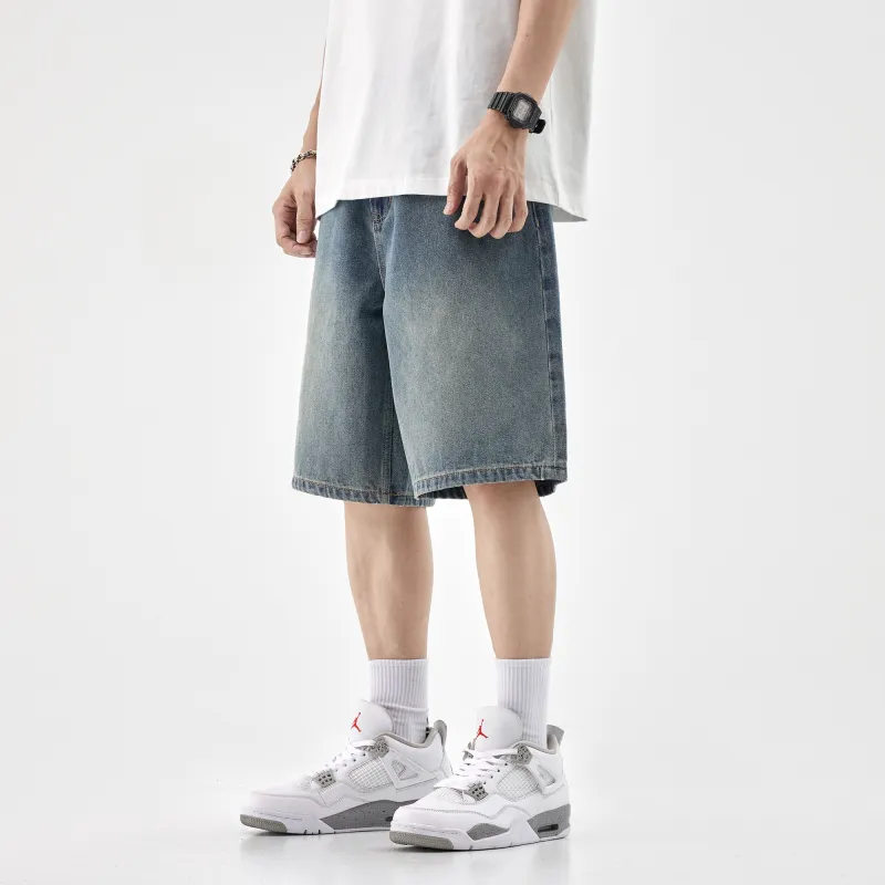 HIPANDA Denim Shorts Men's Nostalgic Blue-5