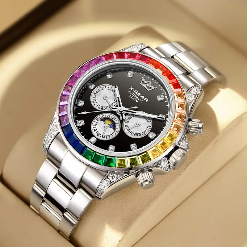 X GEAR Automatic Mechanical Movement Stainless Steel Watchband Watch Men's Watches Silver Dial-3