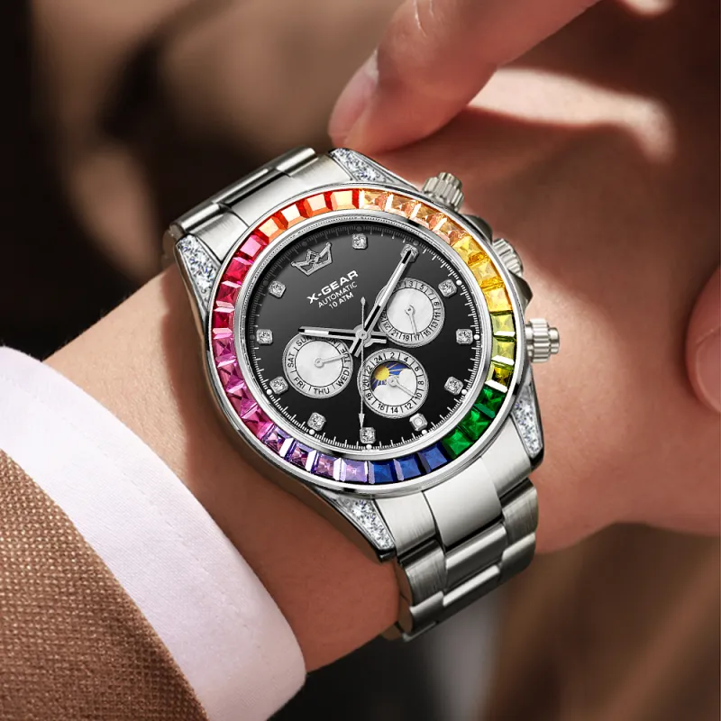 X GEAR Automatic Mechanical Movement Stainless Steel Watchband Watch Men's Watches Silver Dial-1