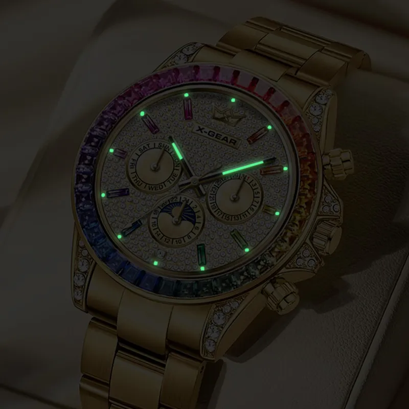 X GEAR Automatic Mechanical Movement Stainless Steel Watchband Watch Men's Watches Gold Dial-3