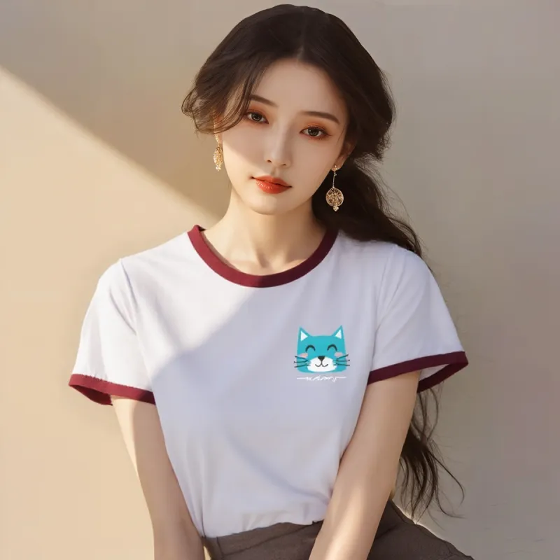 FAIRWHALE T Shirts Women's White & Burgundy-2