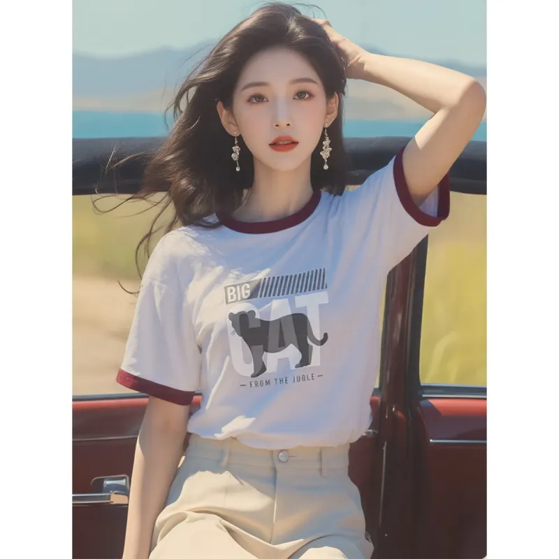 FAIRWHALE T Shirts Women's White & Burgundy-2