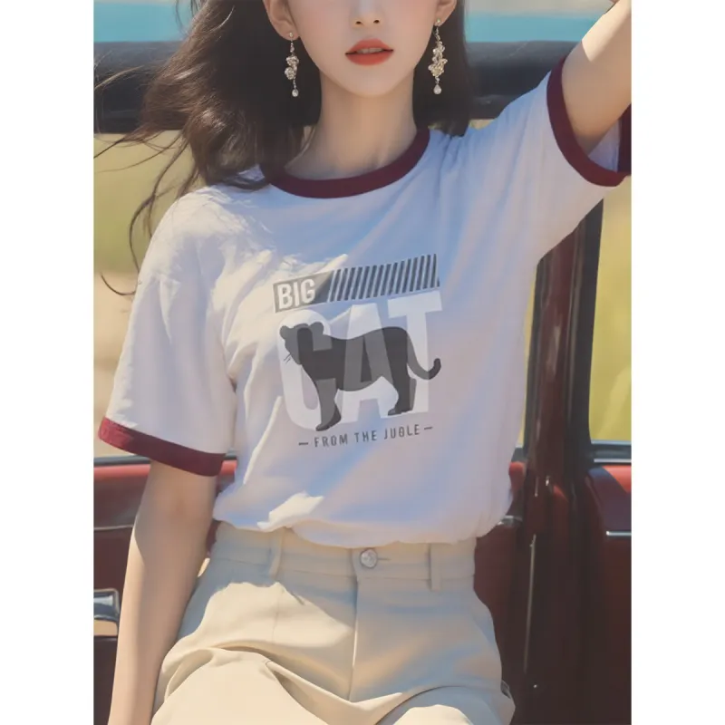 FAIRWHALE T Shirts Women's White & Burgundy-3