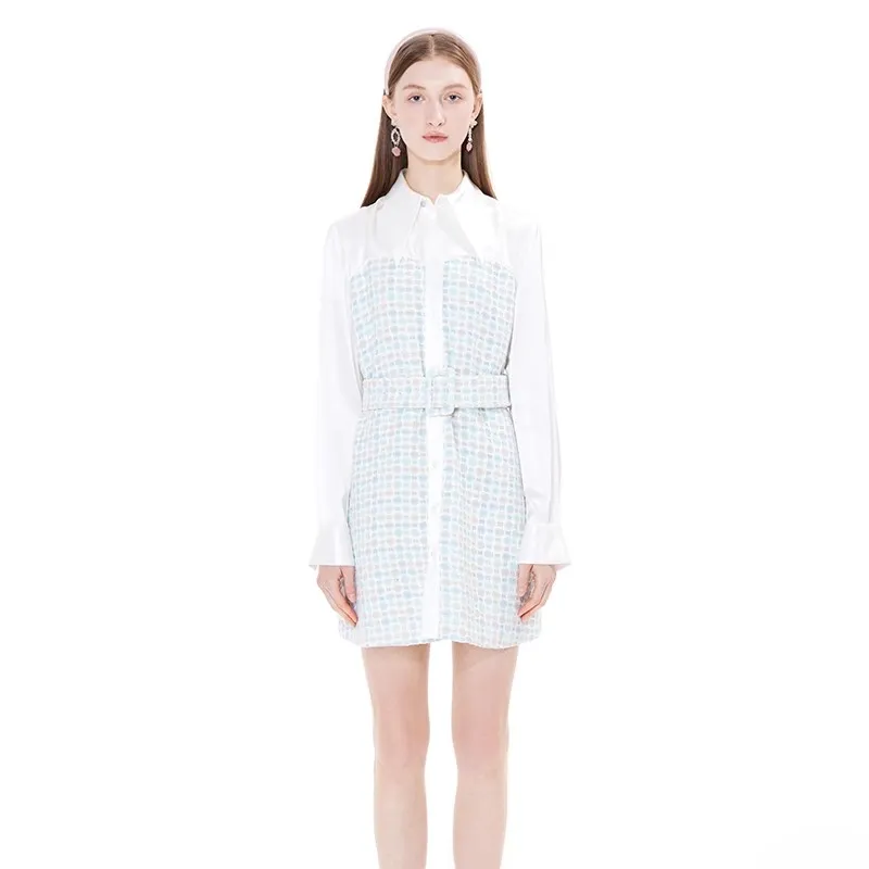 ANDREA MARTIN Long Sleeved Dress Women's Blue White-2
