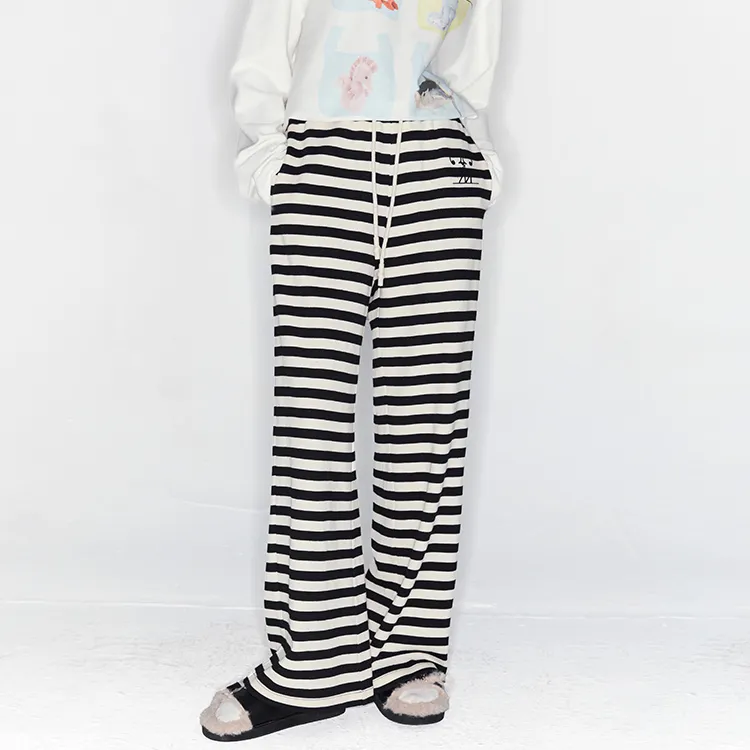 ANDREA MARTIN Casual Pants Unisex Black White Stripes-2