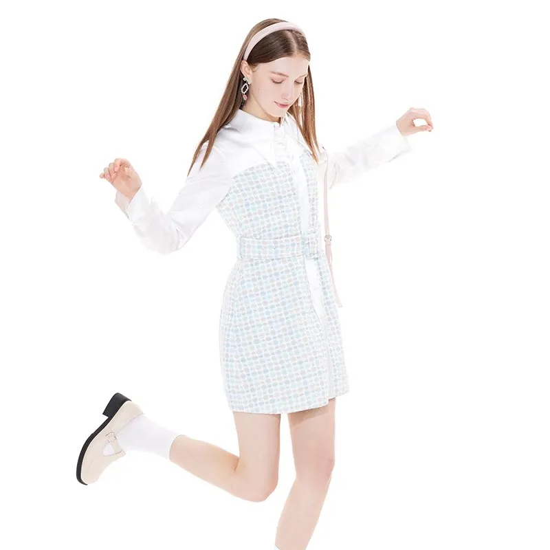 ANDREA MARTIN Long Sleeved Dress Women's Blue White-4
