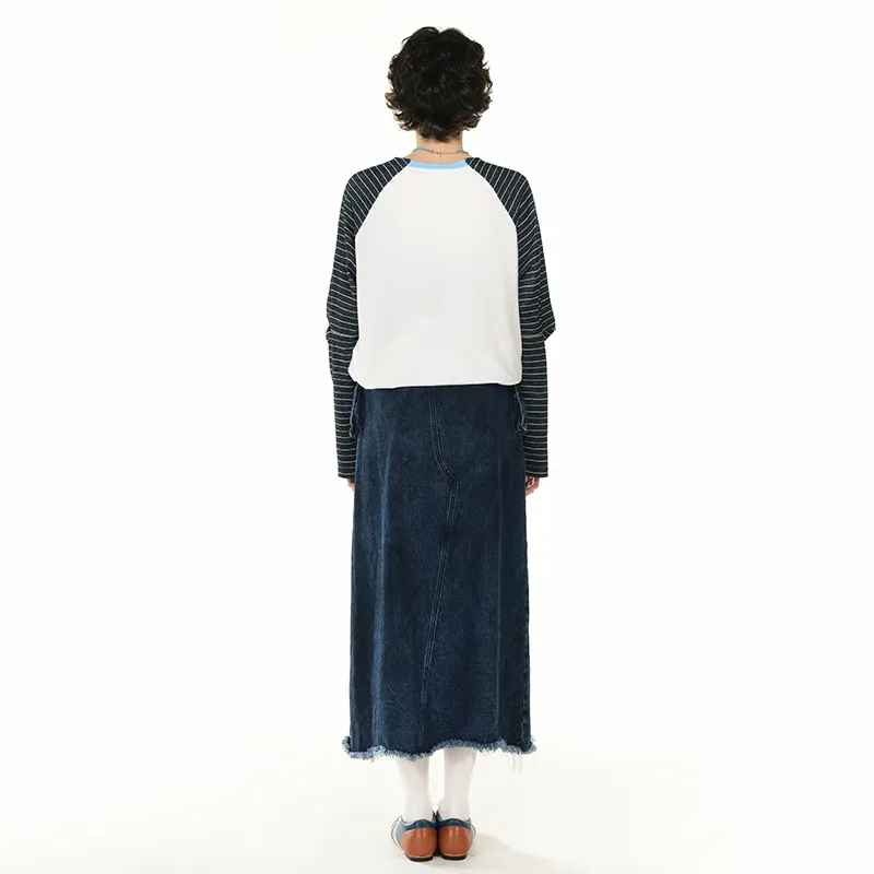 ANDREA MARTIN Denim Long Skirt Women's Blue-3