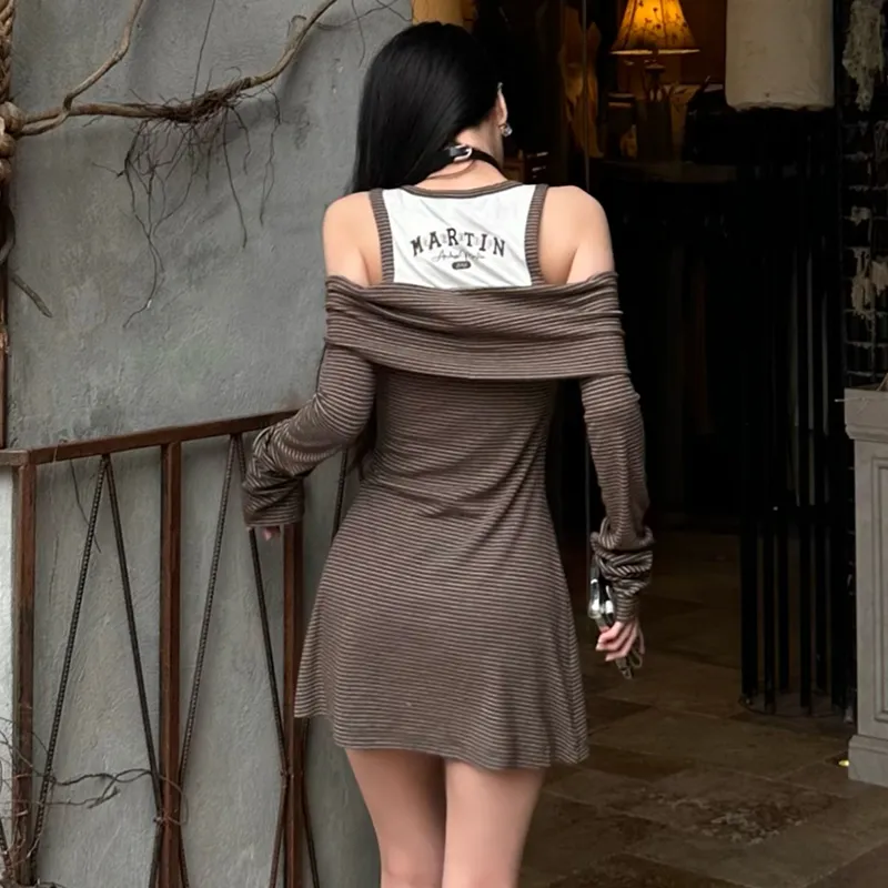ANDREA MARTIN Long Sleeved Dress Women's Brown-2