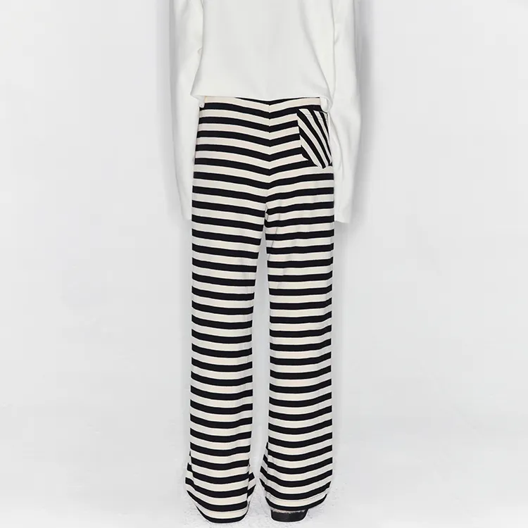 ANDREA MARTIN Casual Pants Unisex Black White Stripes-5