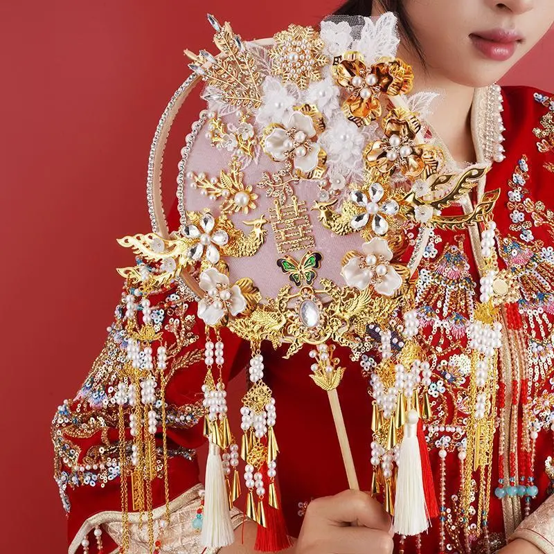 TLIT Twill Damask And Silk Newlywed Chinese Fashion Trend DIY Finished Product New Chinese Style Round Folding Fan-8