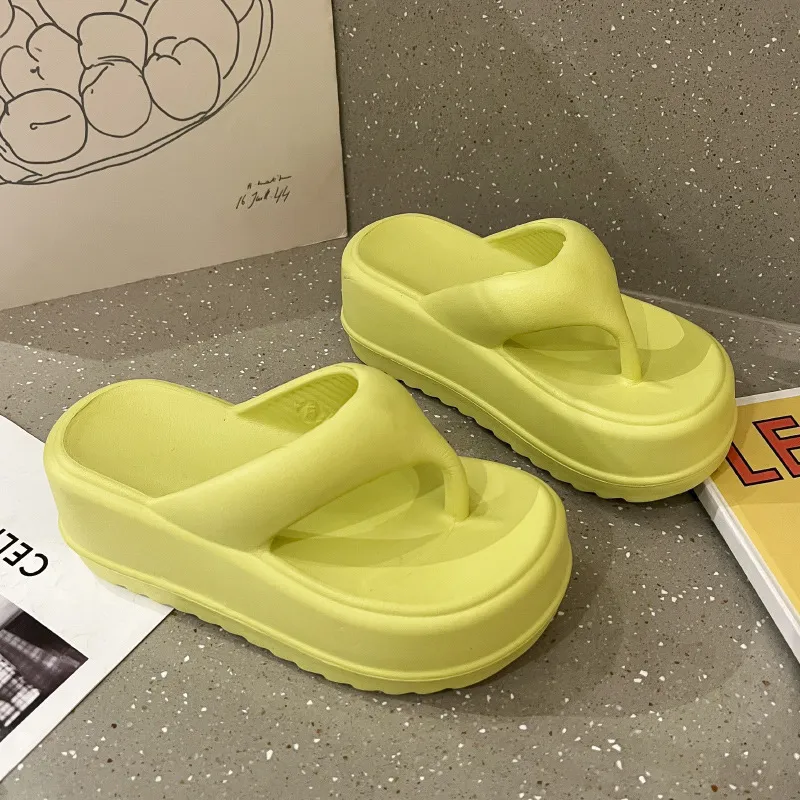 Meter 7 Cm Platform Height Increasing Eva Ankle Strapped Flip Flops For Women's Summer Black Slippers-9