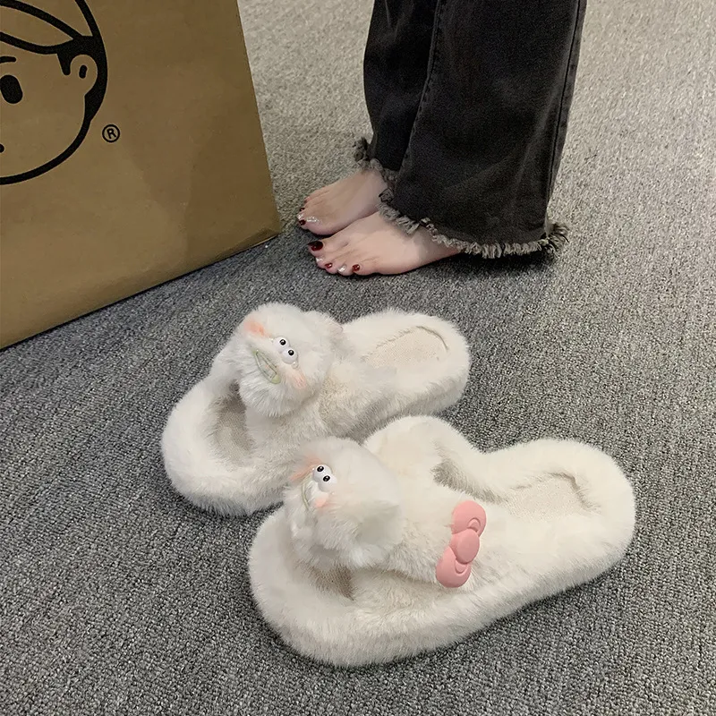 Meter Bubbles Ball Multicolor Candy Color Fuzzy Slippers Shoes Women's Platform DIY Handmade Cotton Slipper Comfortable-1