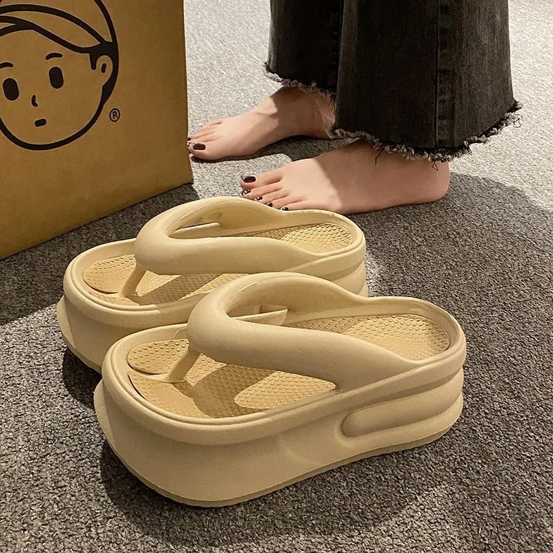 Meter Platform Height Increasing Squashy And Bouncy Feeling In Flip Flops, Summer EVA Soft Sole Versatile Slippers-5
