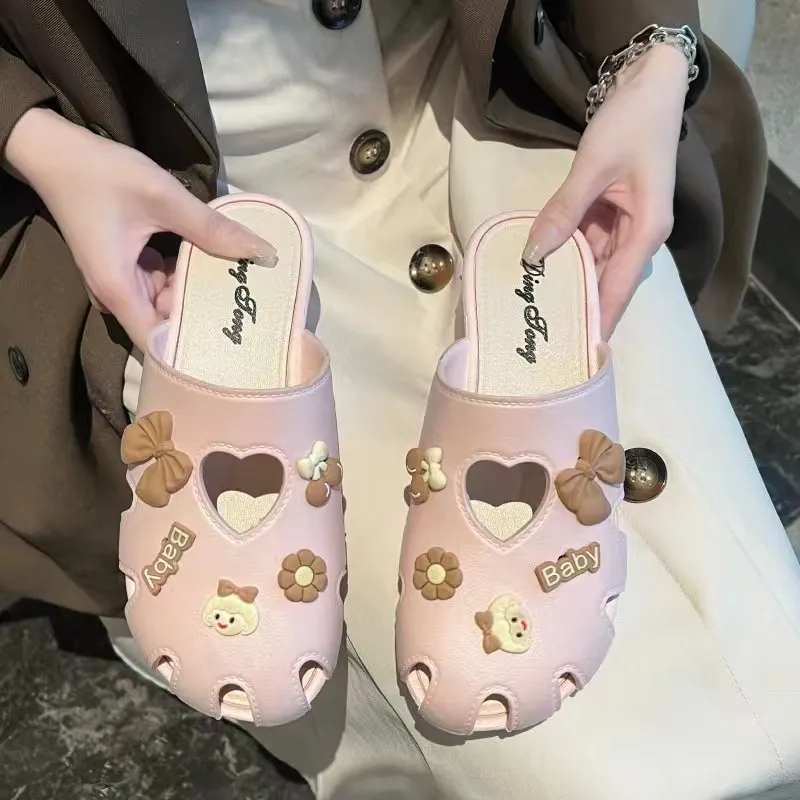 Meter Half Covered Slippers Summer Anti Collision Home Slip Resistant Soft Sole Students Cartoon Lazy Mules Shoes-1