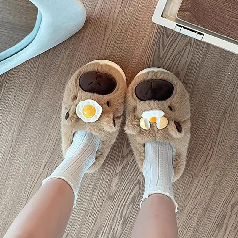 Meter Ugly Cute Bear Closed Toe Slippers For Women's Fall And Winter Comfortable Soft Sole Thickened Warm Home Slippers-1