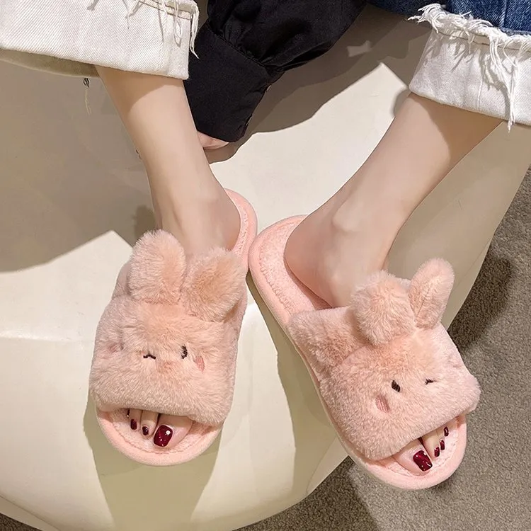 Meter Fall Home Cartoon Little Rabbit Cotton Slippers For Women's With Flat Soles, Plush, And Non Slip Cotton Sole-11