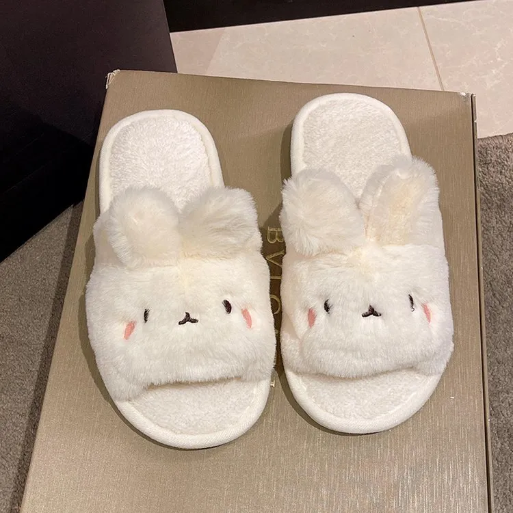 Meter Fall Home Cartoon Little Rabbit Cotton Slippers For Women's With Flat Soles, Plush, And Non Slip Cotton Sole-1
