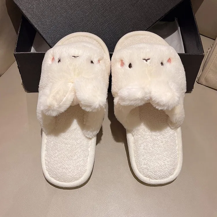 Meter Fall Home Cartoon Little Rabbit Cotton Slippers For Women's With Flat Soles, Plush, And Non Slip Cotton Sole-2