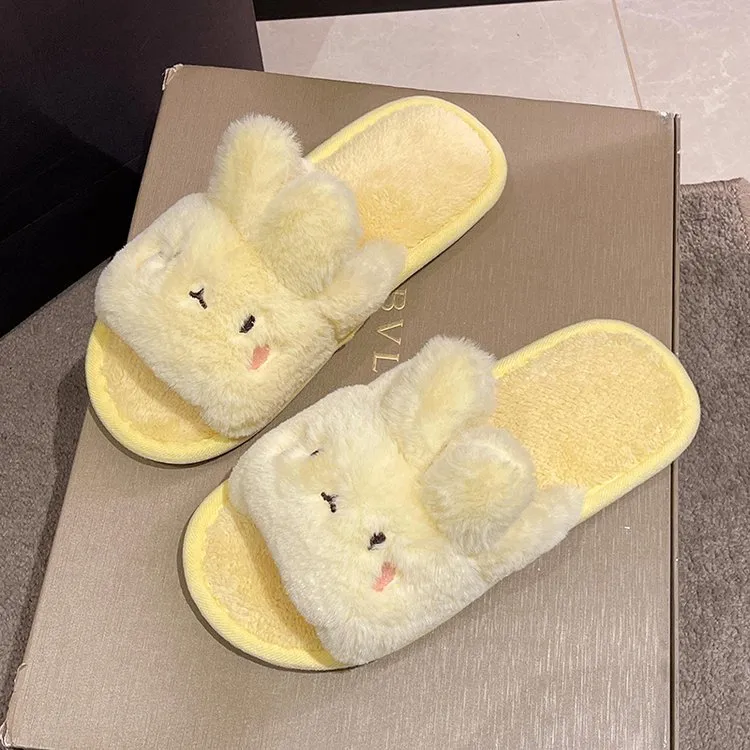 Meter Fall Home Cartoon Little Rabbit Cotton Slippers For Women's With Flat Soles, Plush, And Non Slip Cotton Sole-4
