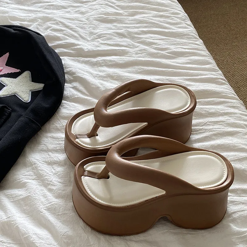 Meter Platform Wedge Heel Flip Flops Indoor Women's Summer Slip Resistant Soft Sole Thong Beach Slippers Shoes EVA-8