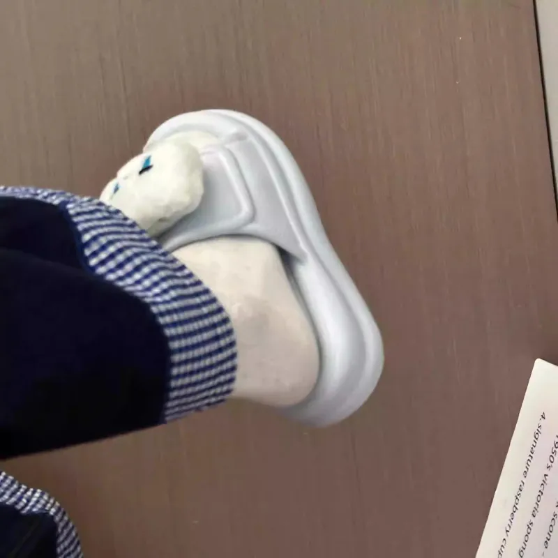 Meter Cream Blue Slippers With Cute Cartoon EVA Slide Design, Versatile Sandals For Petite Students-5