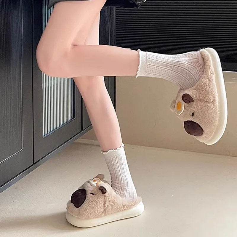 Meter Ugly Cute Bear Closed Toe Slippers For Women's Fall And Winter Comfortable Soft Sole Thickened Warm Home Slippers-5