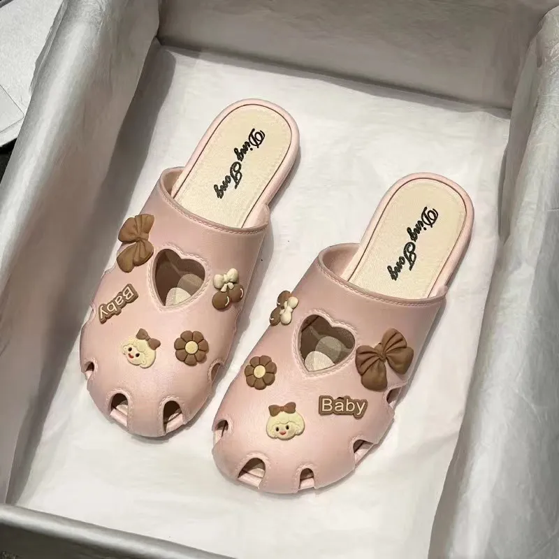 Meter Half Covered Slippers Summer Anti Collision Home Slip Resistant Soft Sole Students Cartoon Lazy Mules Shoes-2