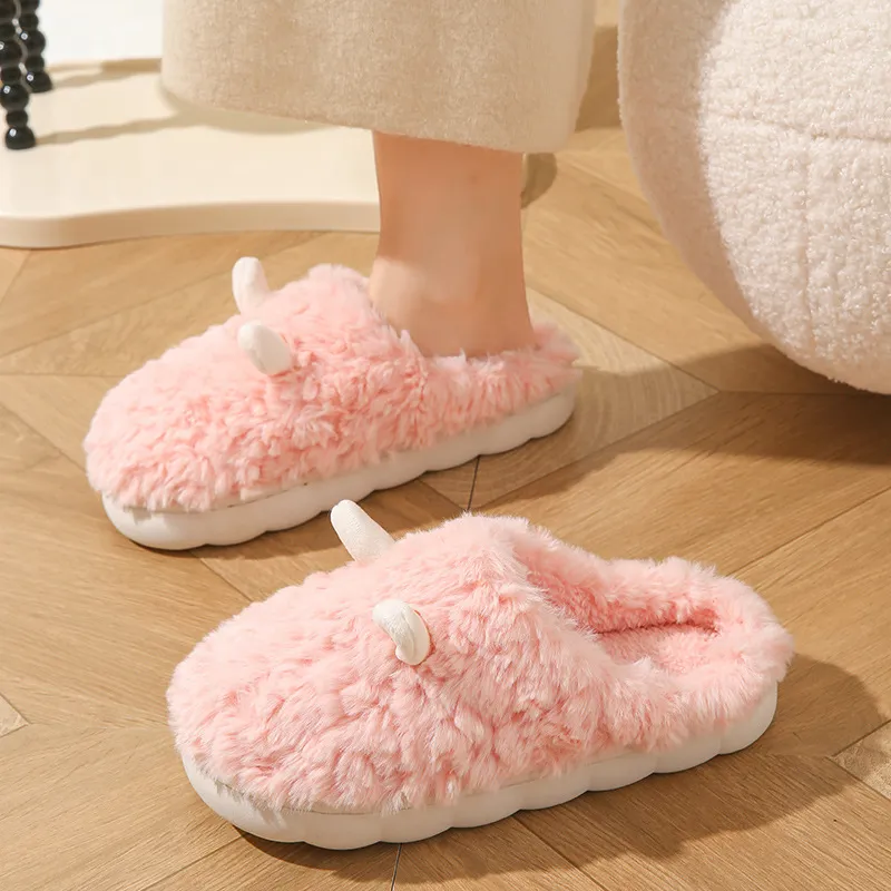 Meter Fleece Slippers For Women's Fall And Winter Home Indoor Use Warm Slip Resistant Plush Cotton Slipper-1