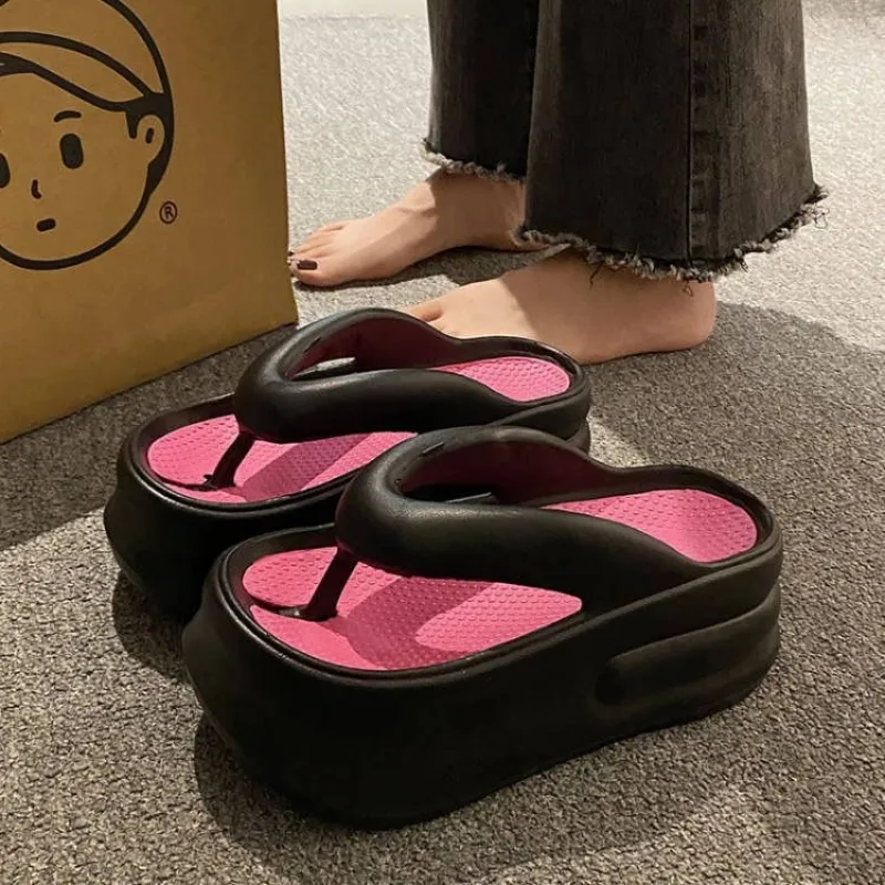 Meter Platform Height Increasing Squashy And Bouncy Feeling In Flip Flops, Summer EVA Soft Sole Versatile Slippers-3
