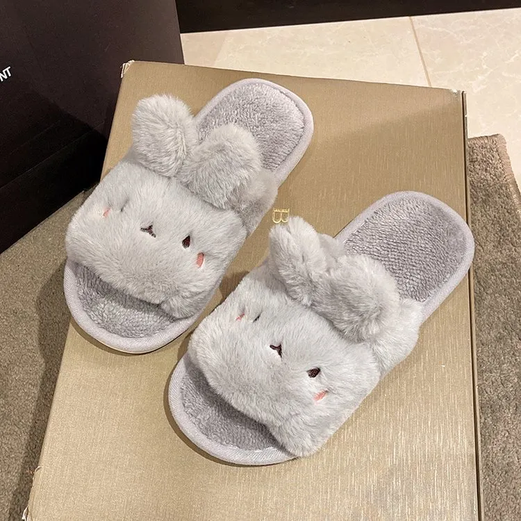Meter Fall Home Cartoon Little Rabbit Cotton Slippers For Women's With Flat Soles, Plush, And Non Slip Cotton Sole-9