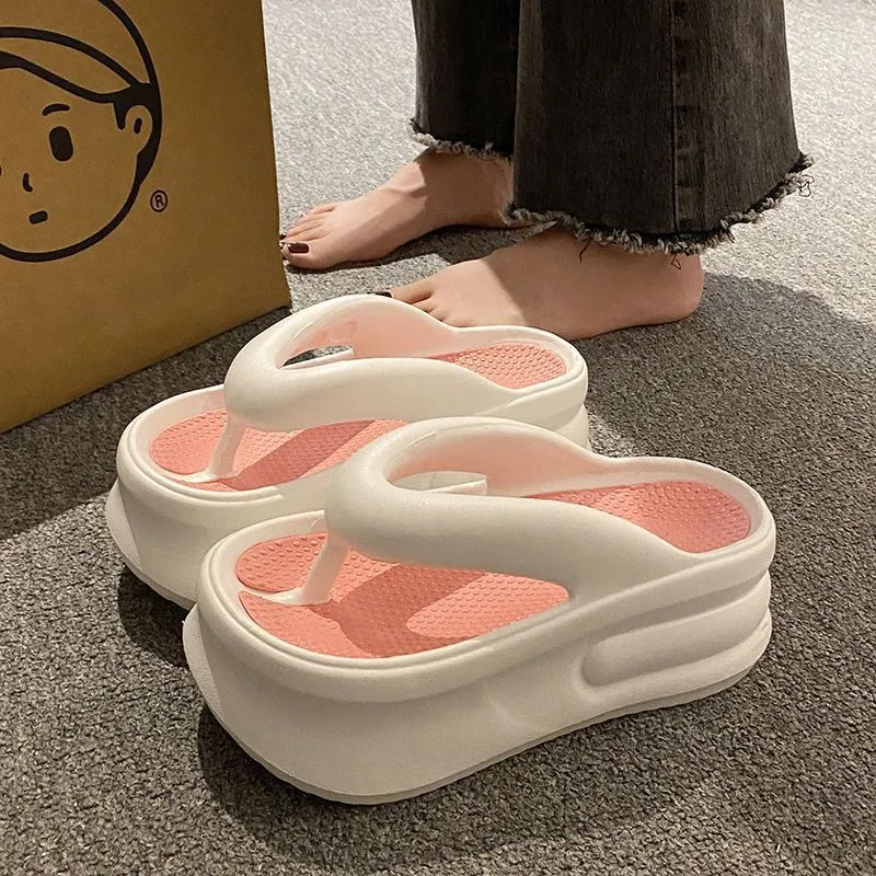 Meter Platform Height Increasing Squashy And Bouncy Feeling In Flip Flops, Summer EVA Soft Sole Versatile Slippers-1