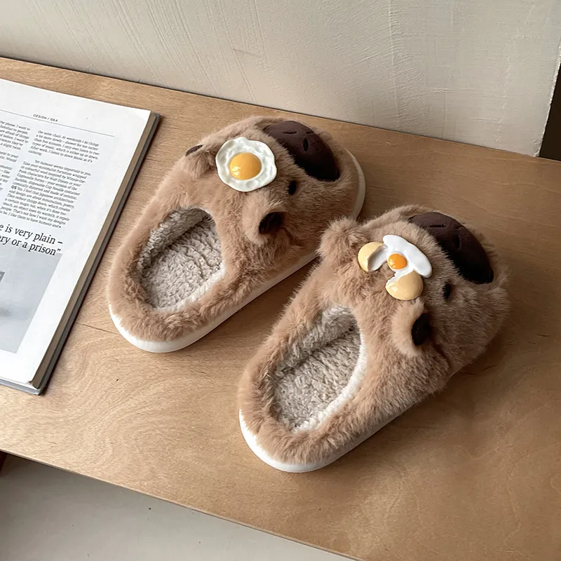 Meter Ugly Cute Bear Closed Toe Slippers For Women's Fall And Winter Comfortable Soft Sole Thickened Warm Home Slippers-2