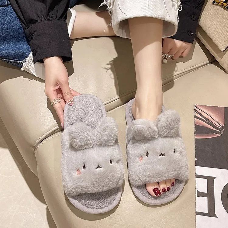 Meter Fall Home Cartoon Little Rabbit Cotton Slippers For Women's With Flat Soles, Plush, And Non Slip Cotton Sole-7