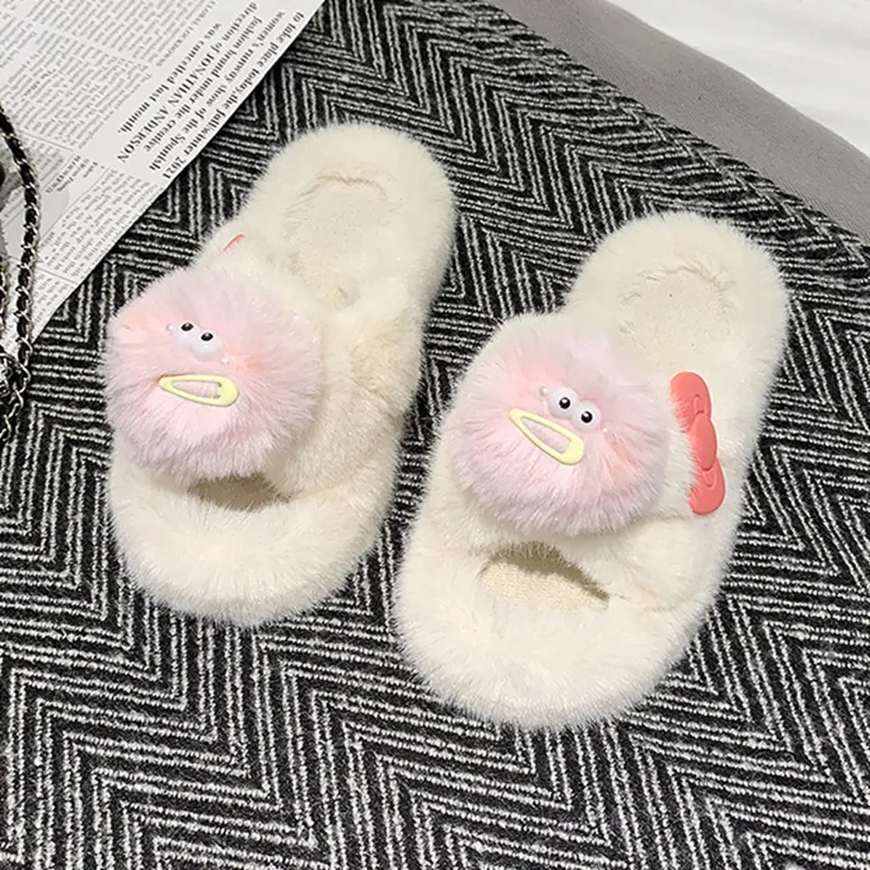 Meter Bubbles Ball Multicolor Candy Color Fuzzy Slippers Shoes Women's Platform DIY Handmade Cotton Slipper Comfortable-3