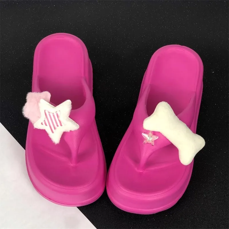 Meter Trendy Minimalist Thick Soled Flip Flops For Women's, Summer, Platform Chic Outerwear With Ankle Strap Sandals-6