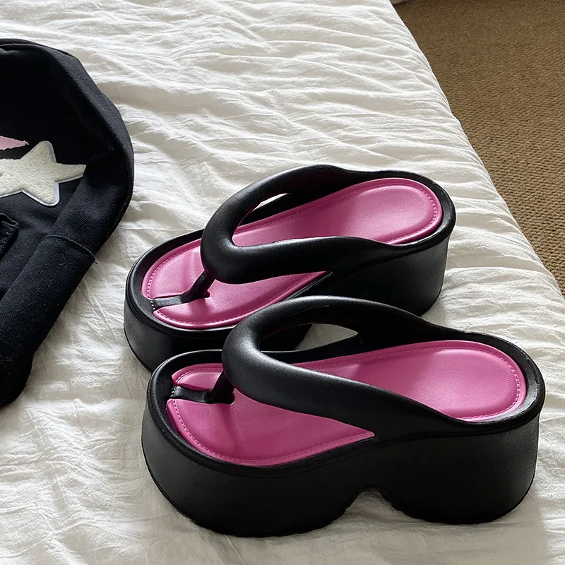 Meter Platform Wedge Heel Flip Flops Indoor Women's Summer Slip Resistant Soft Sole Thong Beach Slippers Shoes EVA-1