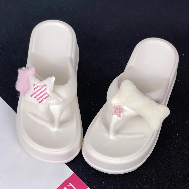Meter Trendy Minimalist Thick Soled Flip Flops For Women's, Summer, Platform Chic Outerwear With Ankle Strap Sandals-1
