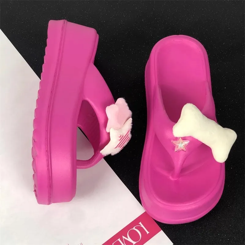 Meter Trendy Minimalist Thick Soled Flip Flops For Women's, Summer, Platform Chic Outerwear With Ankle Strap Sandals-7