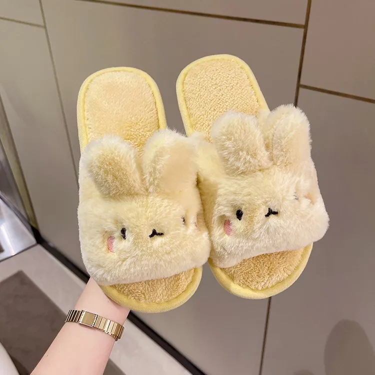 Meter Fall Home Cartoon Little Rabbit Cotton Slippers For Women's With Flat Soles, Plush, And Non Slip Cotton Sole-5