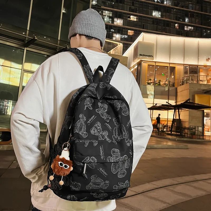Kaka Tree Nylon Backpack Unisex Black/White-2