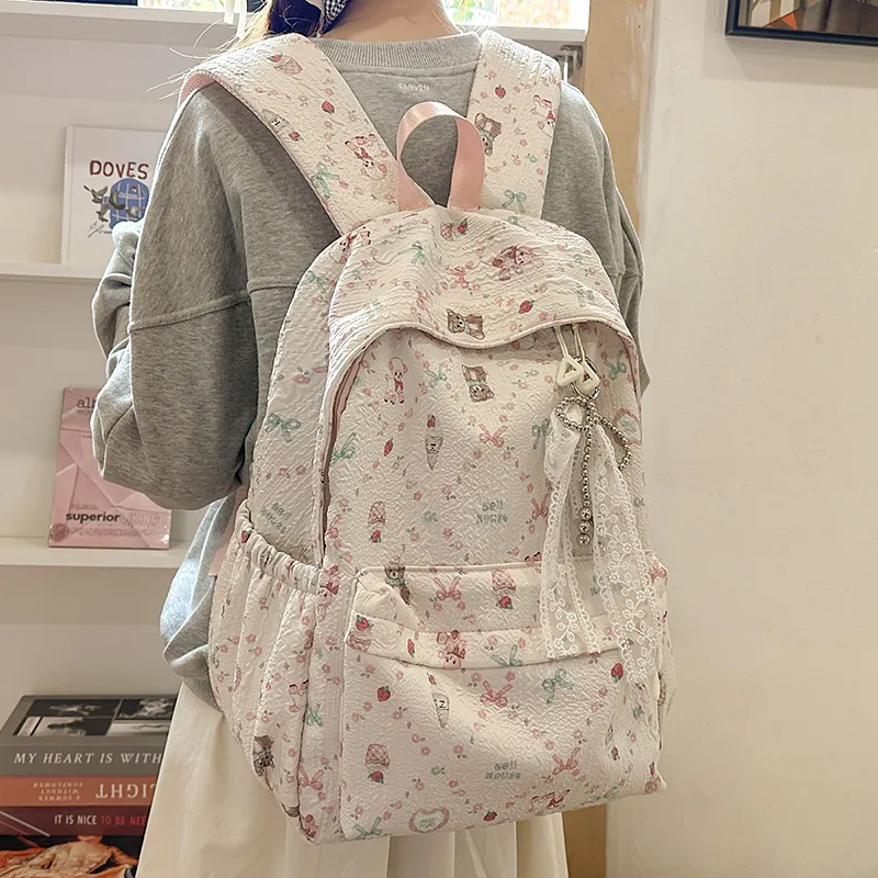 Kaka Tree Polyester Backpack Unisex White/Yellow/Blue/Pink-12